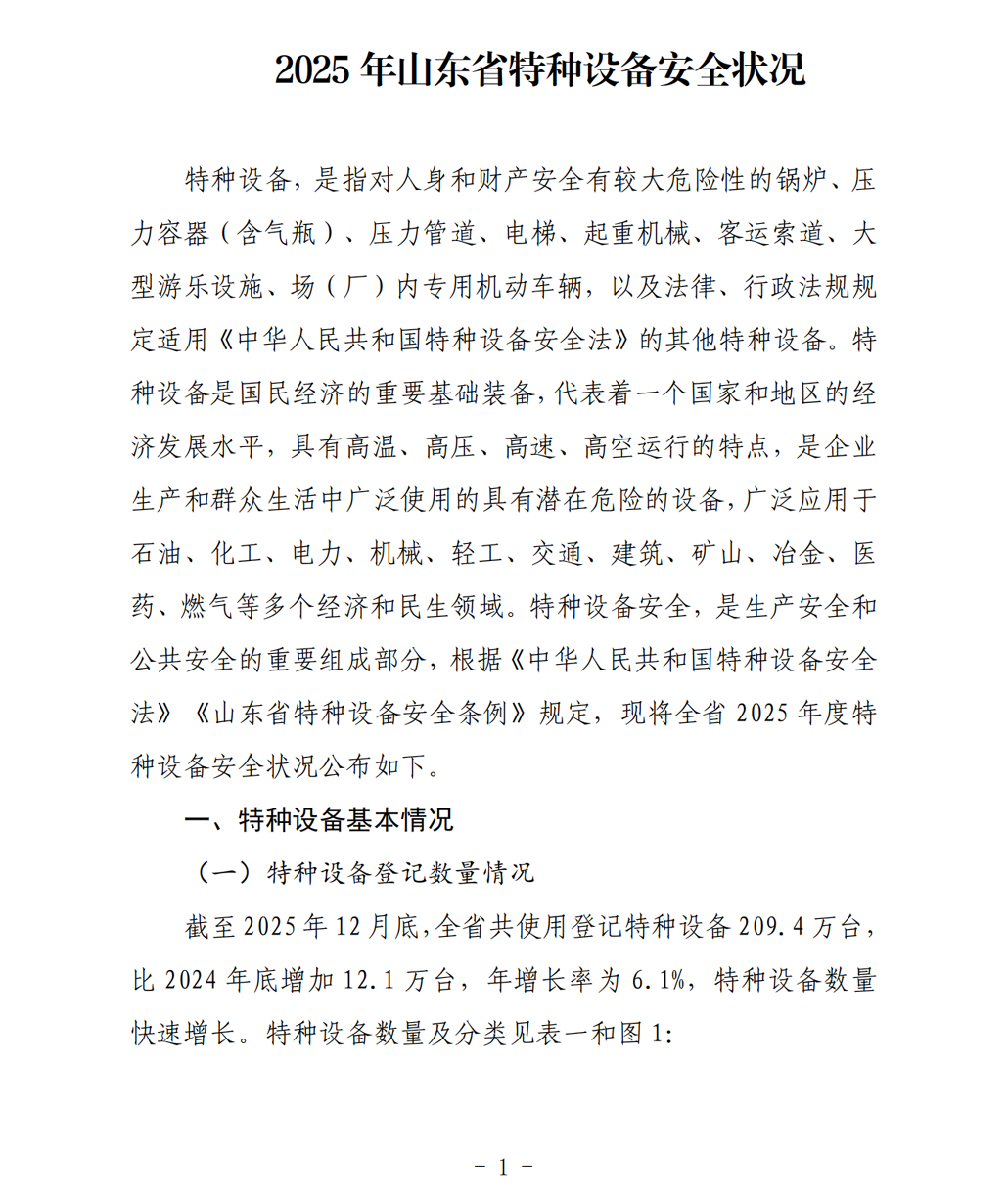 2025年山东省特种设备安全状况-